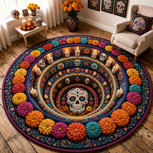 Sugar Skull Flower Circle Quilted Round Mat GFTOHNL3186