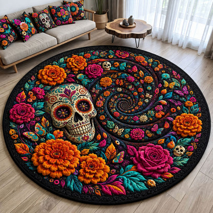 Floral Sugar Skull Spiral Quilted Round Mat GFTOHNL3187