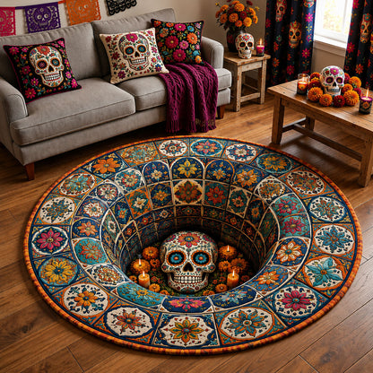 Floral Skull Tunnel Quilted Round Mat GFTOHNL3190