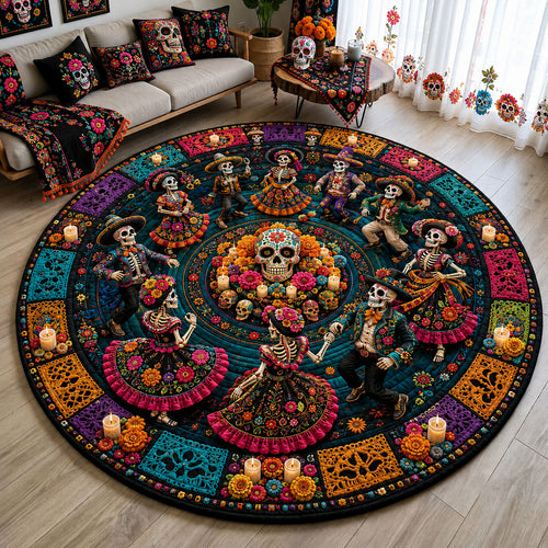 Day Of The Dead Dance Quilted Round Mat GFTOHNL3191