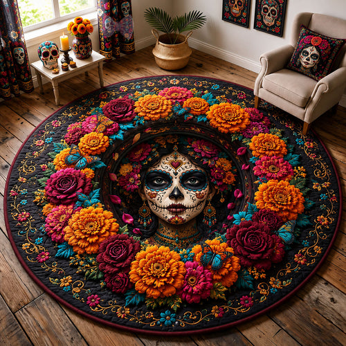 Sugar Skull Lady Quilted Round Mat GFTOHNL3192