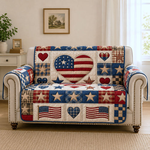 USA Heart Quilted Sofa Cover GFTOHNL32