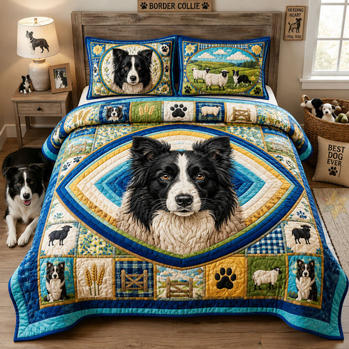 Border Collie Farm Life 3-Piece Quilted Bedding Set GFTOHNL3256