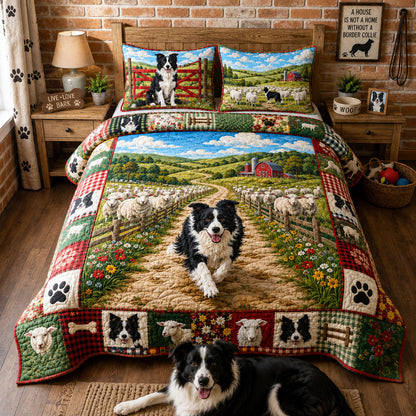 Border Collie Sheep Farm 3-Piece Quilted Bedding Set GFTOHNL3257
