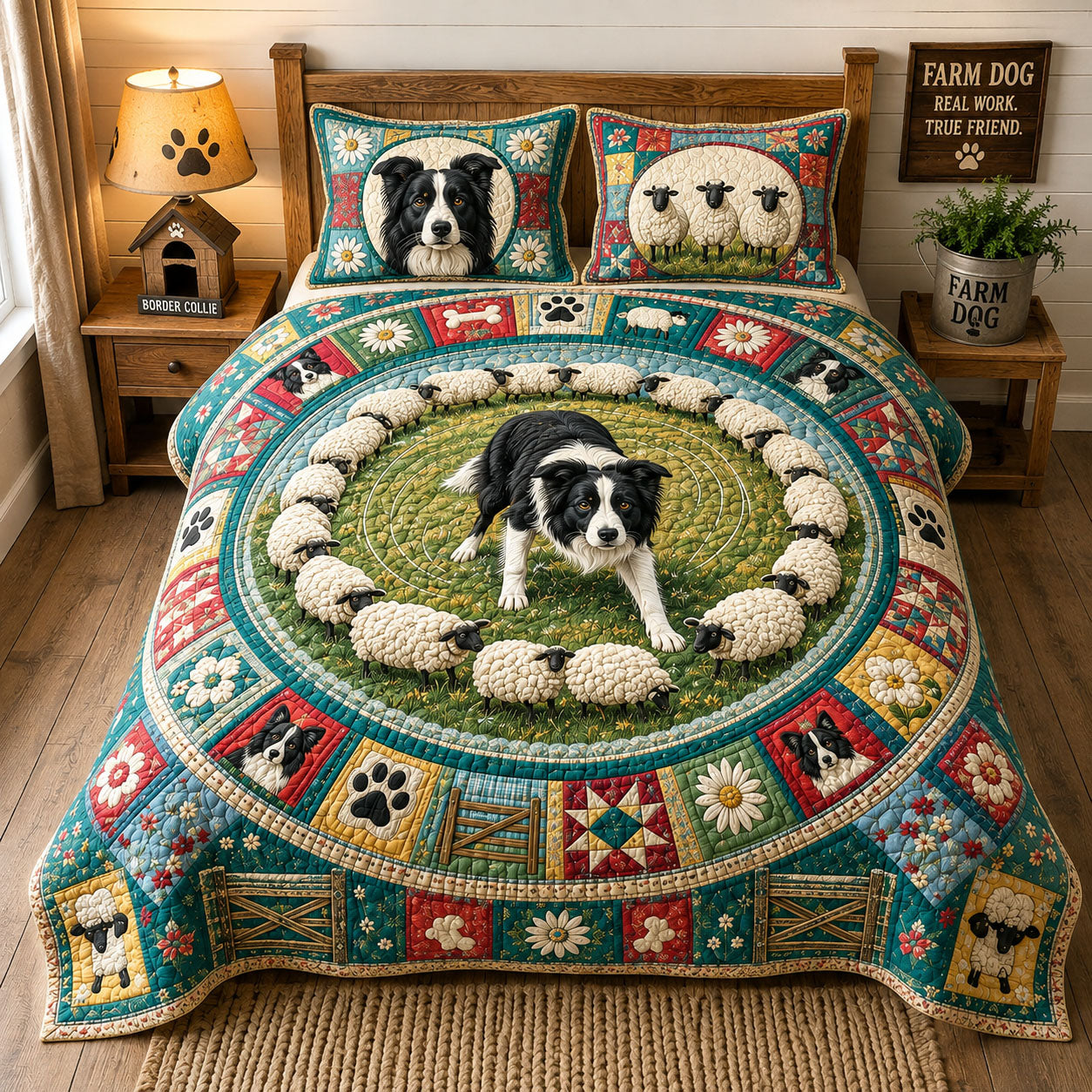 Border Collie Herding Day 3-Piece Quilted Bedding Set GFTOHNL3258