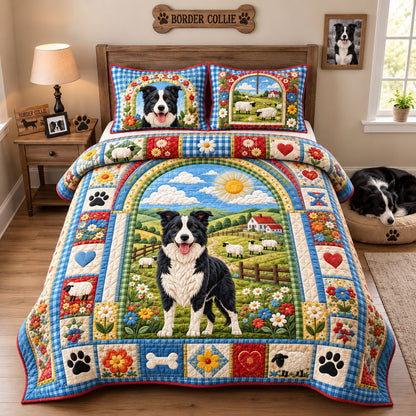 Border Collie Country Life 3-Piece Quilted Bedding Set GFTOHNL3259