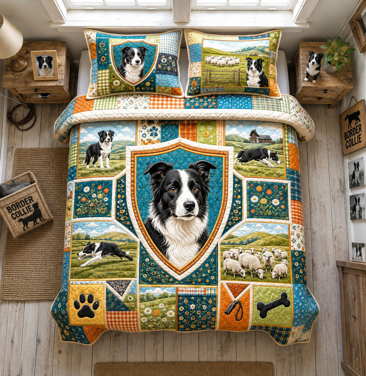 Border Collie Farm Guardian 3-Piece Quilted Bedding Set GFTOHNL3261