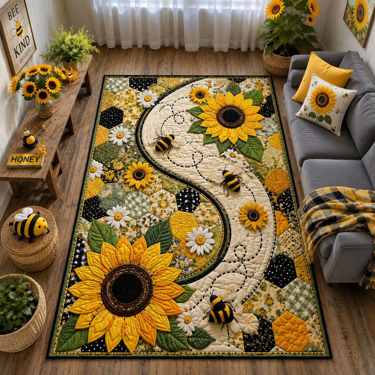 Sunflower Honey Bee Area Rug GFTOHNL3263