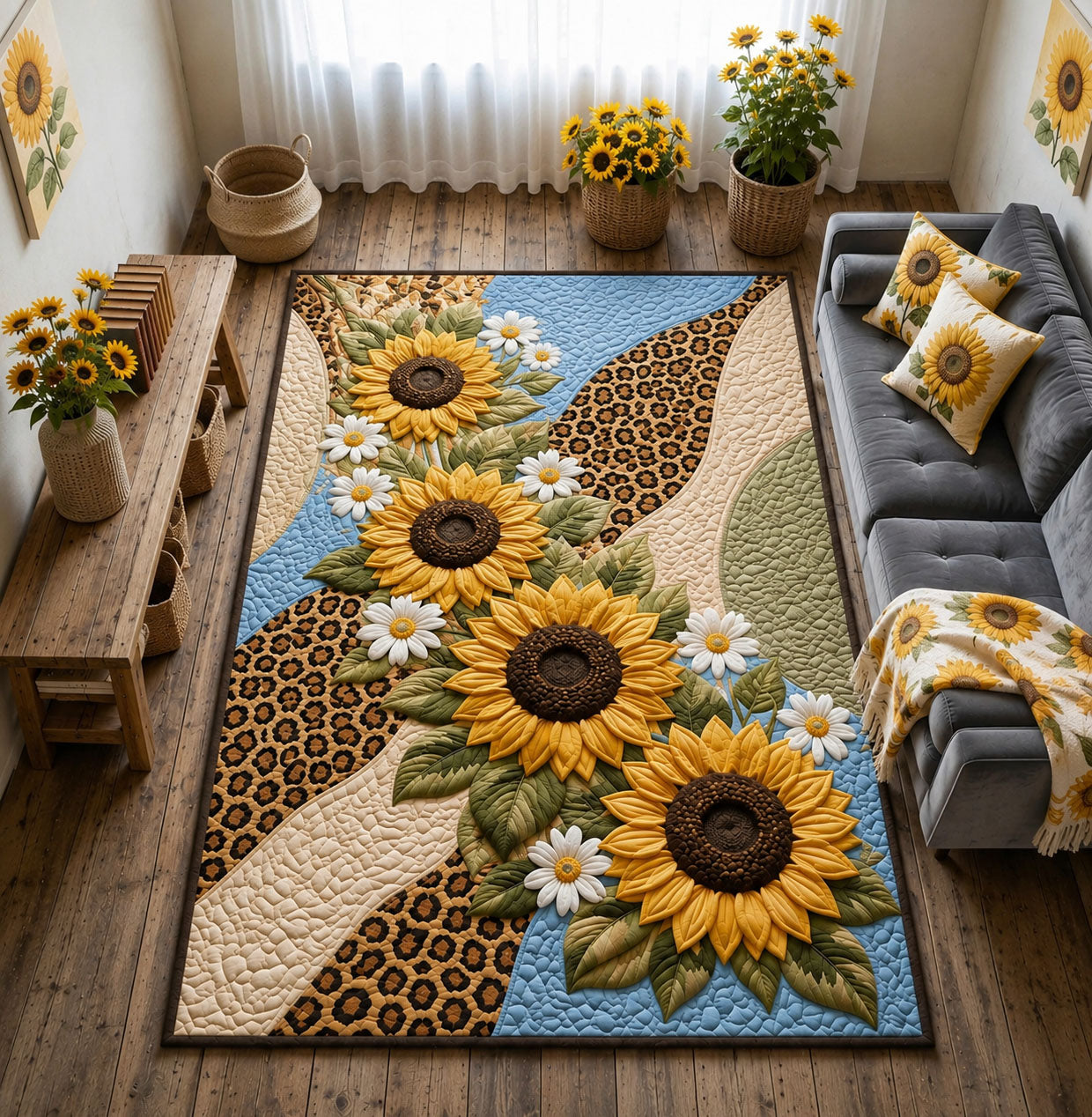 Sunflower Leopard Bloom Area Rug GFTOHNL3265