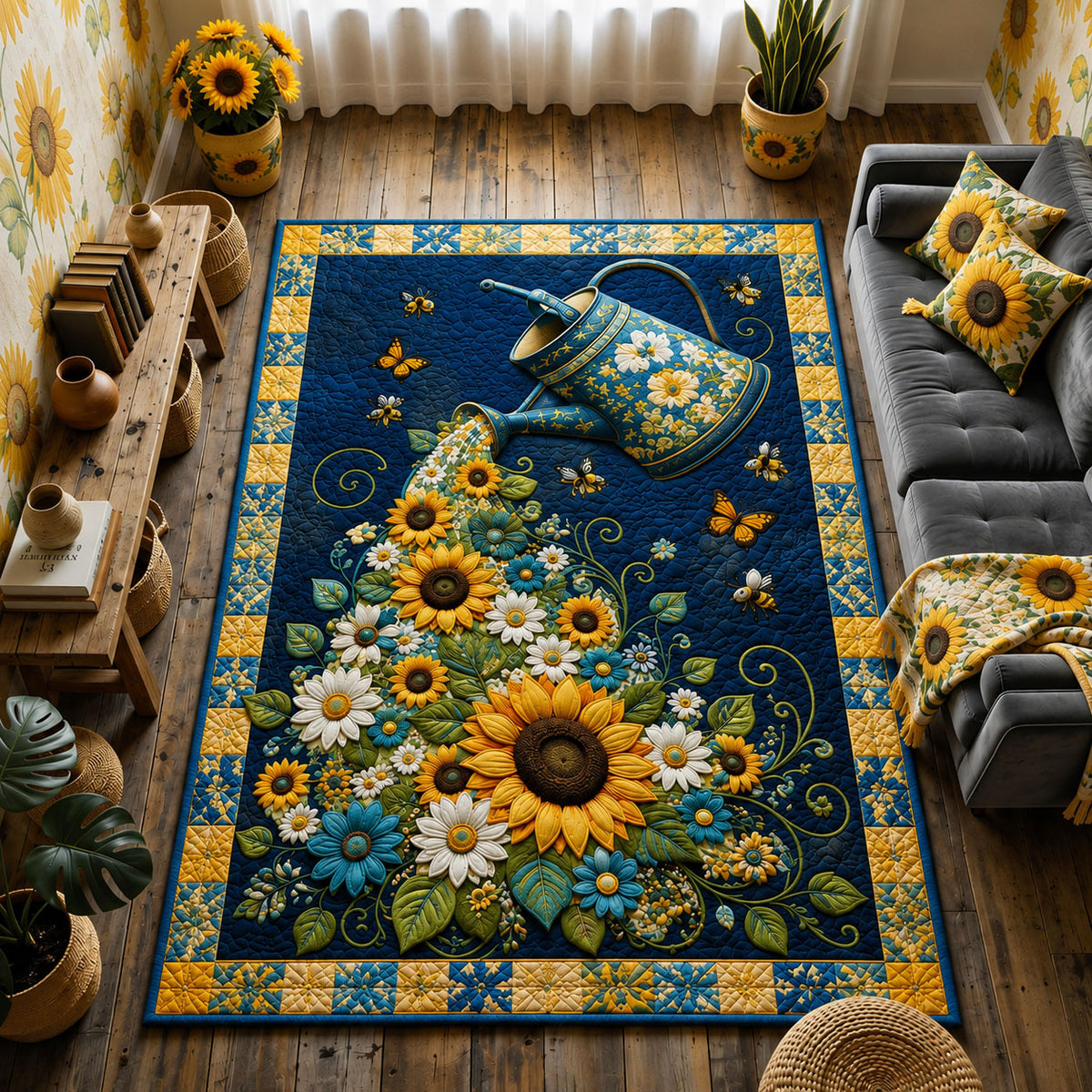 Sunflower Watering Garden Area Rug GFTOHNL3266