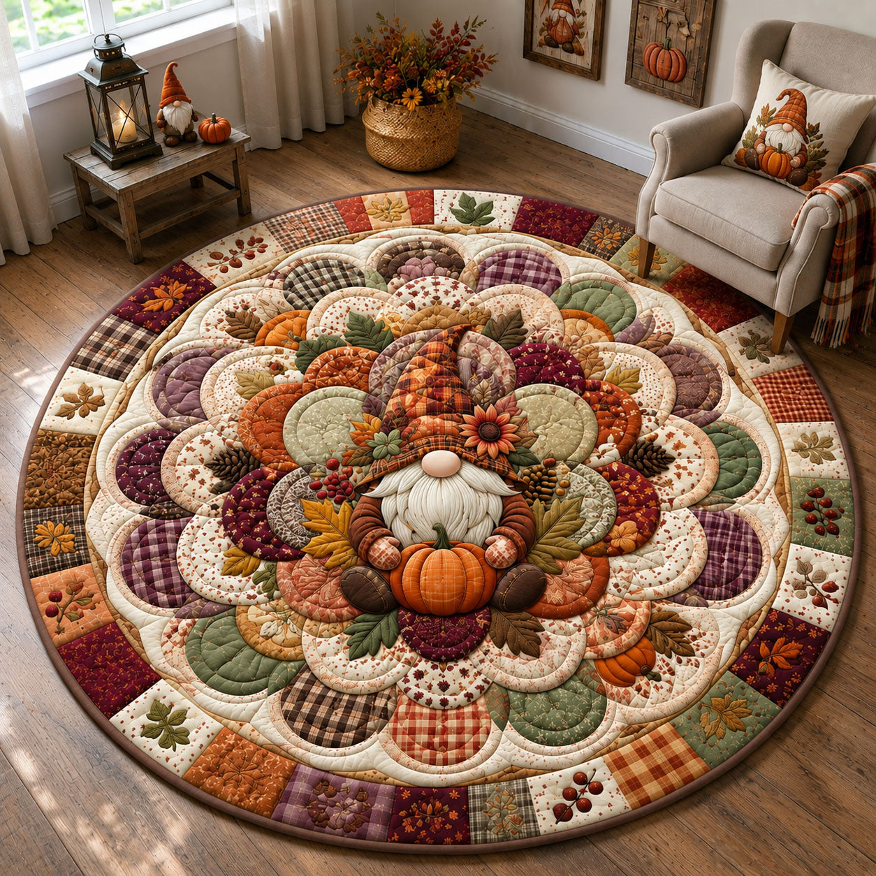 Patchwork Gnome Harvest Quilted Round Mat GFTOHNL3274
