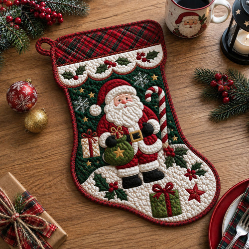 Santa Christmas Stocking Custom Shape Quilted Place Mat GFTOHNL3289