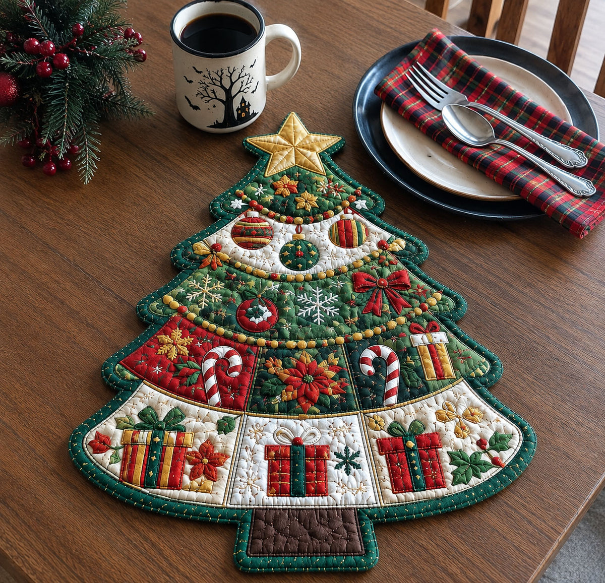 Christmas Tree Gifts Custom Shape Quilted Place Mat GFTOHNL3290