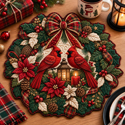 Christmas Cardinal Wreath Custom Shape Quilted Place Mat GFTOHNL3292