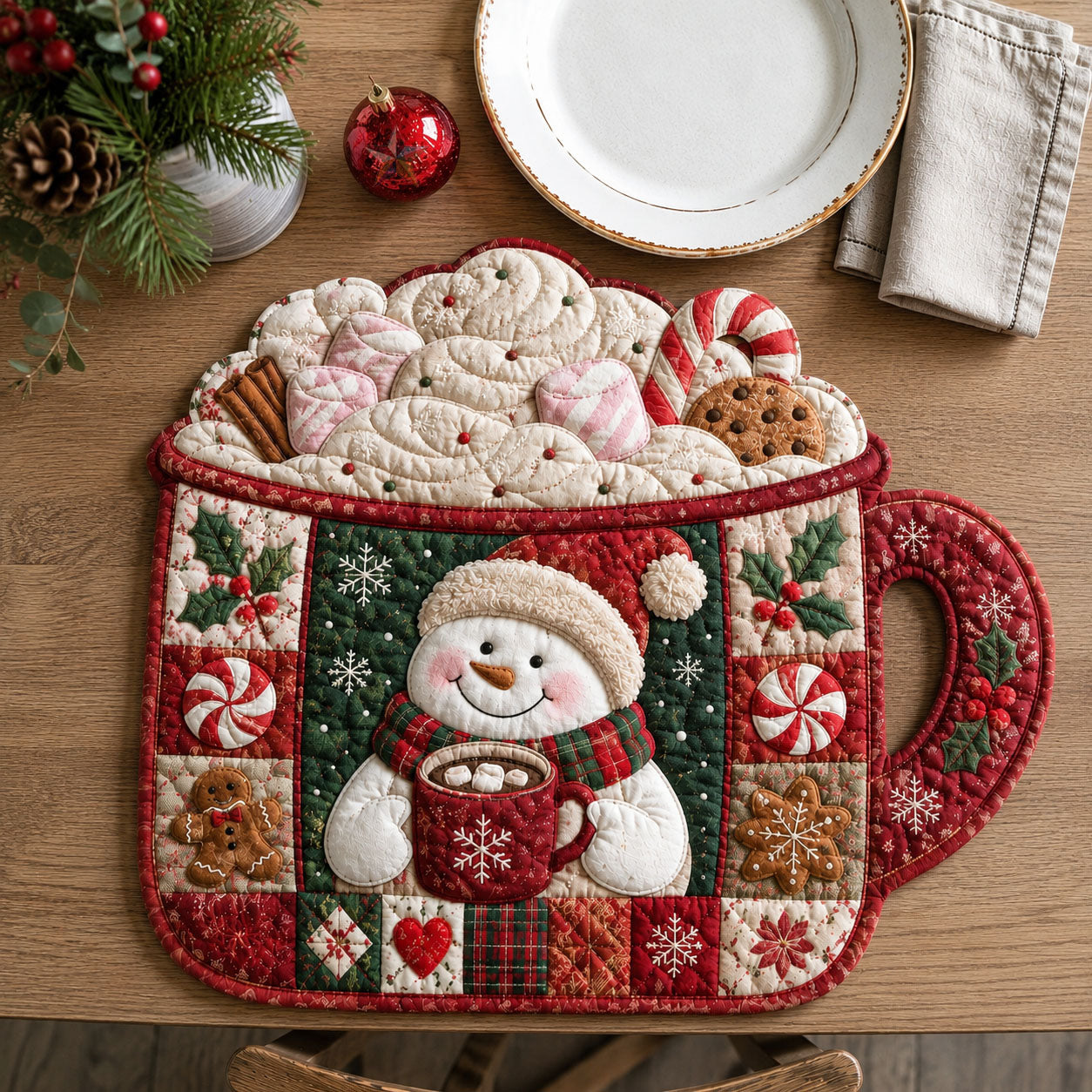 Snowman Cocoa Mug Custom Shape Quilted Place Mat GFTOHNL3295