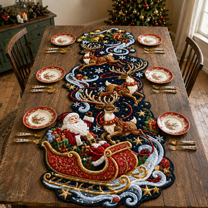 Santa Reindeer Sleigh Custom Shape Quilted Table Runner GFTOHNL3297
