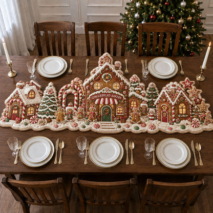 Gingerbread Christmas Village Custom Shape Quilted Table Runner GFTOHNL3298