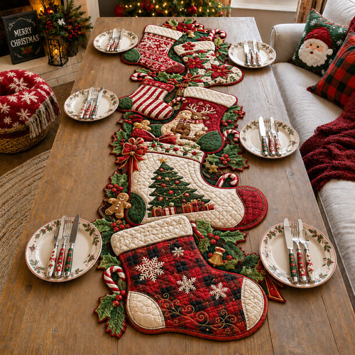 Christmas Stocking Garland Custom Shape Quilted Table Runner GFTOHNL3299