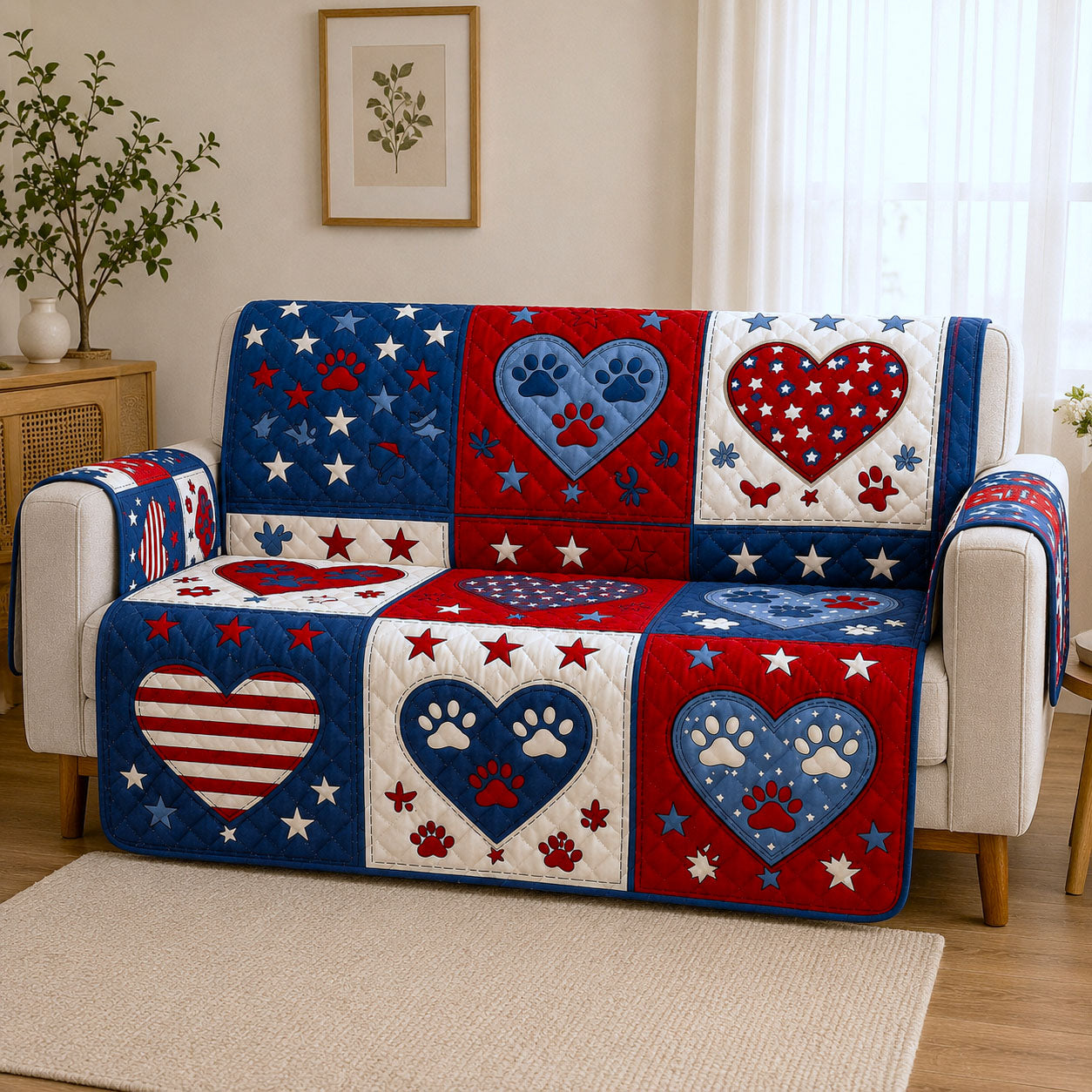USA Heart Paw Quilted Sofa Cover GFTOHNL33
