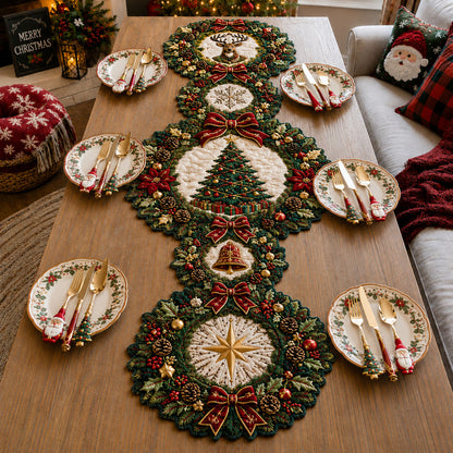 Christmas Wreath Medallions Custom Shape Quilted Table Runner GFTOHNL3300