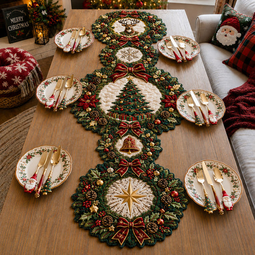 Christmas Wreath Medallions Custom Shape Quilted Table Runner GFTOHNL3300