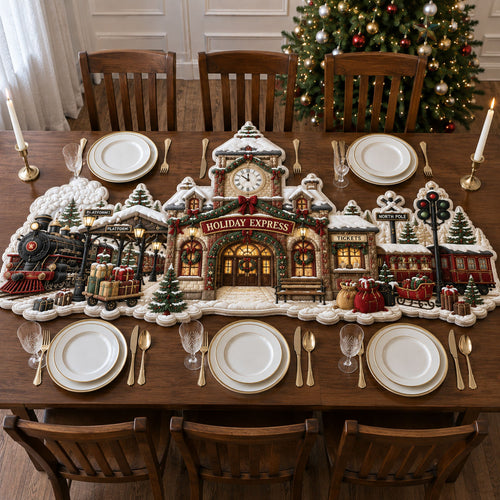 North Pole Holiday Express Custom Shape Quilted Table Runner GFTOHNL3302