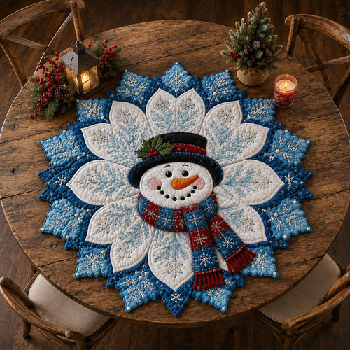 Snowman Winter Bloom Custom Shape Quilted Table Topper GFTOHNL3304