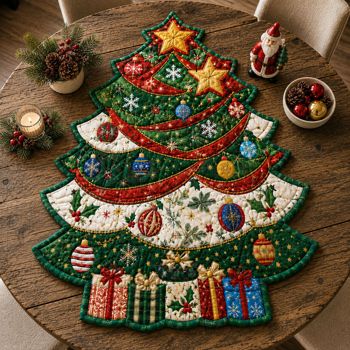 Christmas Tree Gifts Custom Shape Quilted Table Topper GFTOHNL3305