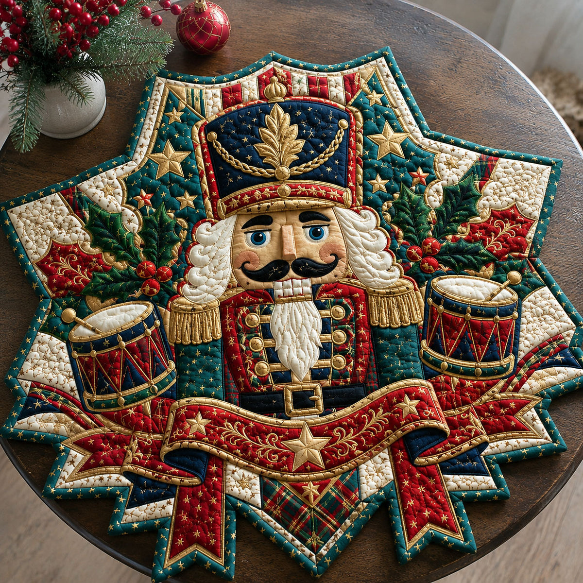 Christmas Nutcracker Star Custom Shape Quilted Table Topper GFTOHNL3306
