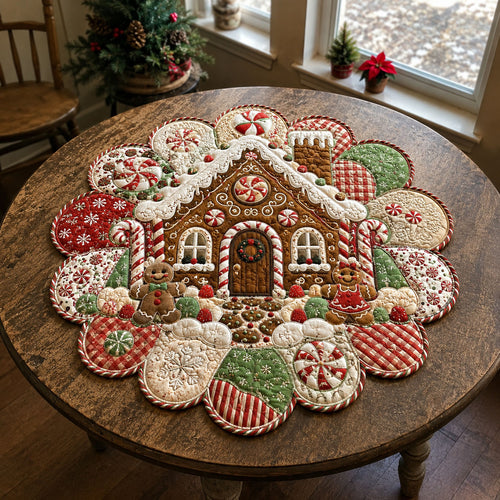 Gingerbread Christmas House Custom Shape Quilted Table Topper GFTOHNL3307