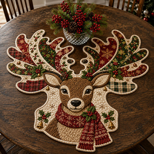 Christmas Reindeer Plaid Custom Shape Quilted Table Topper GFTOHNL3308