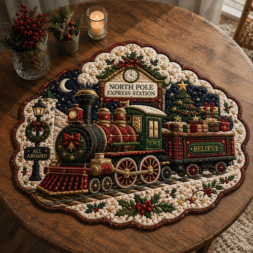 North Pole Express Custom Shape Quilted Table Topper GFTOHNL3309