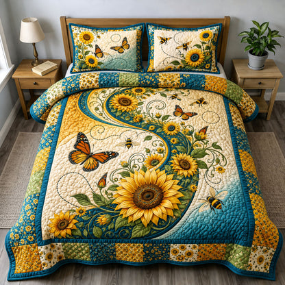 Sunflower Bee Swirl 3-Piece Quilted Bedding Set GFTOHNL3318