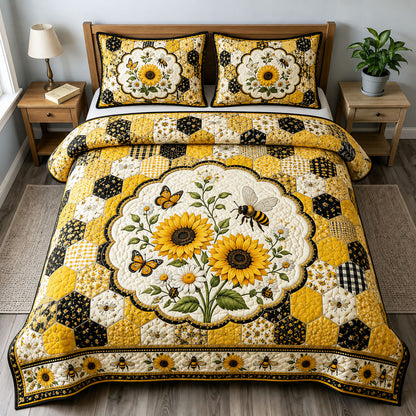 Sunflower Bee Patchwork 3-Piece Quilted Bedding Set GFTOHNL3320