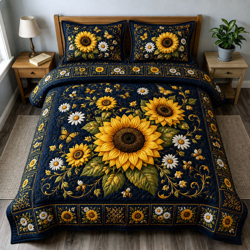 Midnight Sunflower Garden 3-Piece Quilted Bedding Set GFTOHNL3321