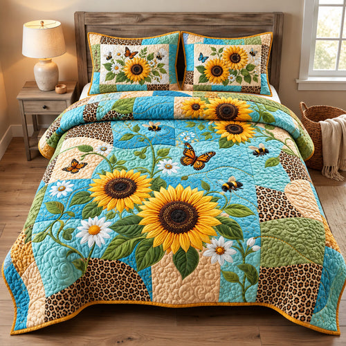 Sunflower Leopard Garden 3-Piece Quilted Bedding Set GFTOHNL3322