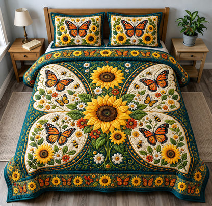 Sunflower Butterfly Bloom 3-Piece Quilted Bedding Set GFTOHNL3323