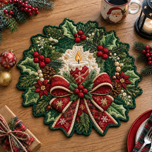 Christmas Wreath Glow Custom Shape Quilted Place Mat GFTOHNL3333