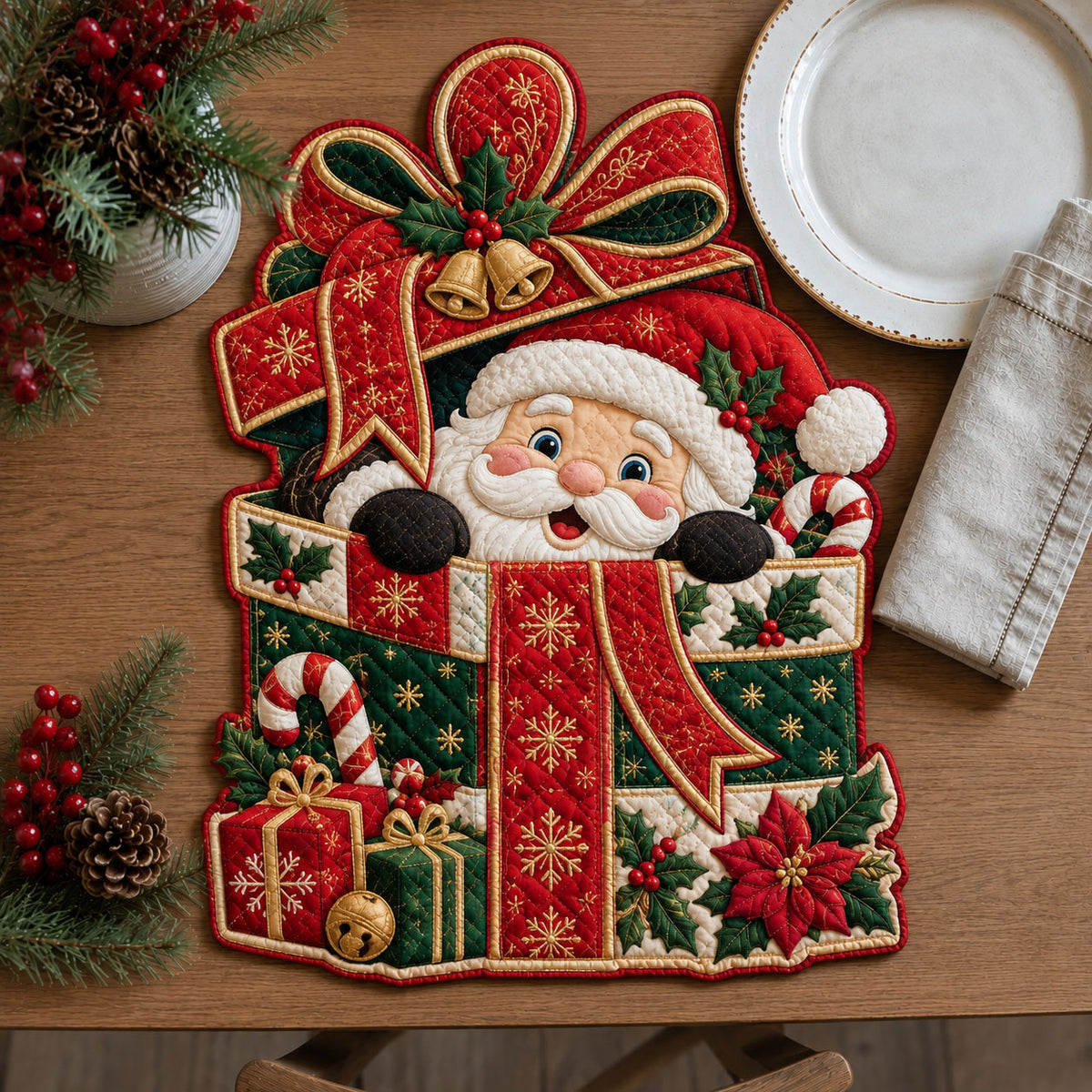 Santa Gift Surprise Custom Shape Quilted Place Mat GFTOHNL3335