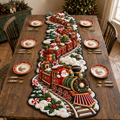 Santa Christmas Train Custom Shape Quilted Table Runner GFTOHNL3339