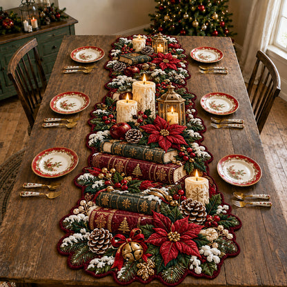 Christmas Candle Books Custom Shape Quilted Table Runner GFTOHNL3342
