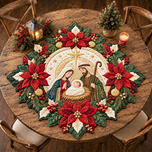 Holy Nativity Star Custom Shape Quilted Table Topper GFTOHNL3346