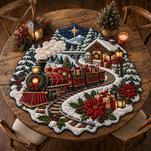 Christmas Train Village Custom Shape Quilted Table Topper GFTOHNL3349
