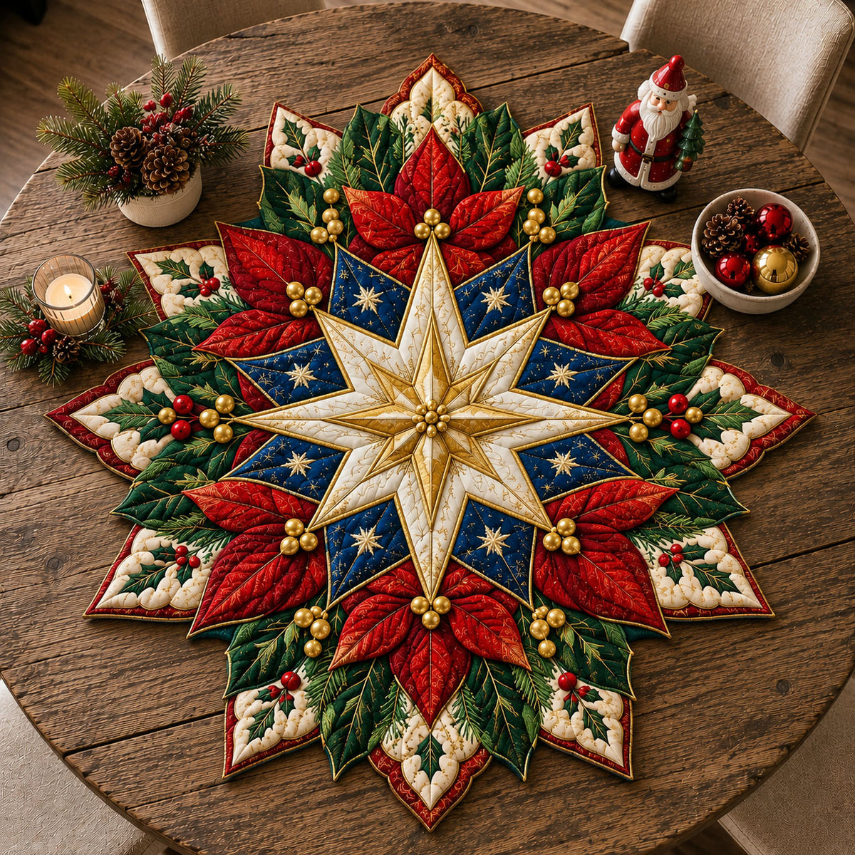 Bethlehem Star Garden Custom Shape Quilted Table Topper GFTOHNL3350