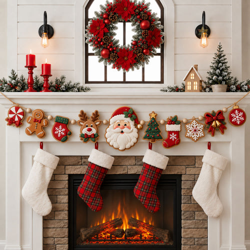 Santa Christmas Cookies Custom Shape Wooden Garland GFTOHNL3352