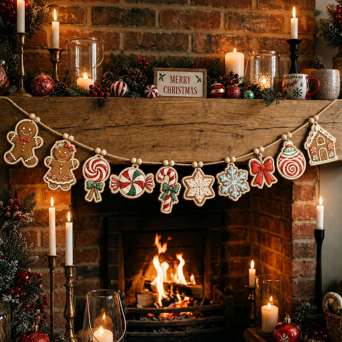 Gingerbread Candy Cheer Custom Shape Wooden Garland GFTOHNL3354