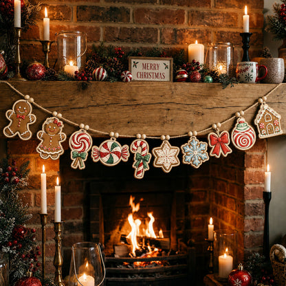 Gingerbread Candy Cheer Custom Shape Wooden Garland GFTOHNL3354