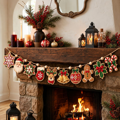 Classic Christmas Icons Custom Shape Wooden Garland GFTOHNL3355