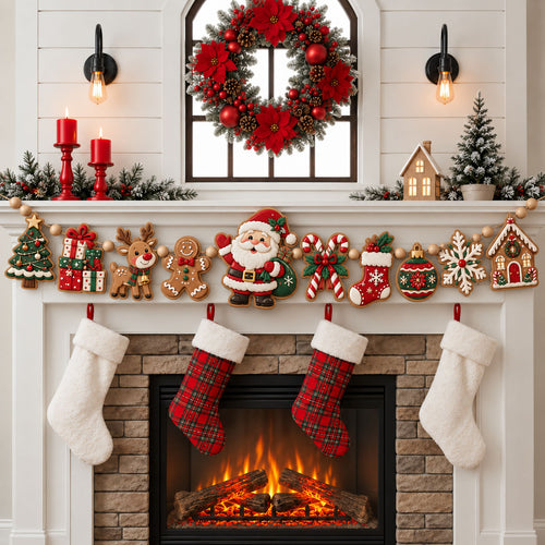 Santa Gift Christmas Custom Shape Wooden Garland GFTOHNL3357