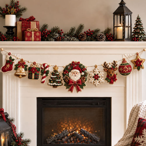 Classic Santa Christmas Custom Shape Quilted Garland GFTOHNL3359